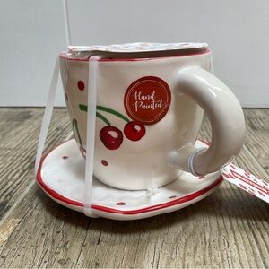 Cherry Coffee Mug Cup and Saucer Set NEW
